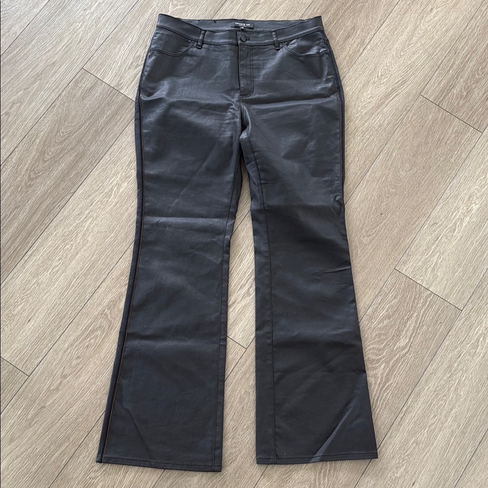 Lafayette 148 New York Black Flare Pants waxed size 10 with trim detail